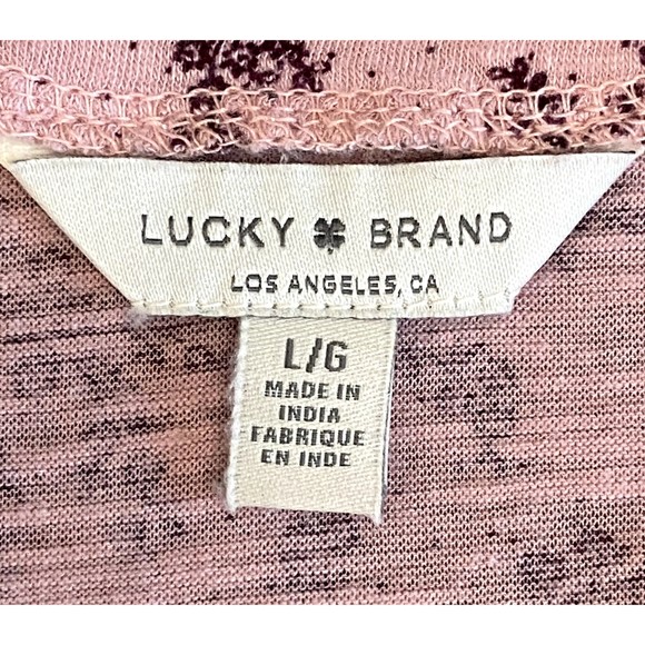 Lucky Brand pink floral Peasant Boho Mixed media V neck  ruffle blouse top SZ L - Picture 11 of 13
